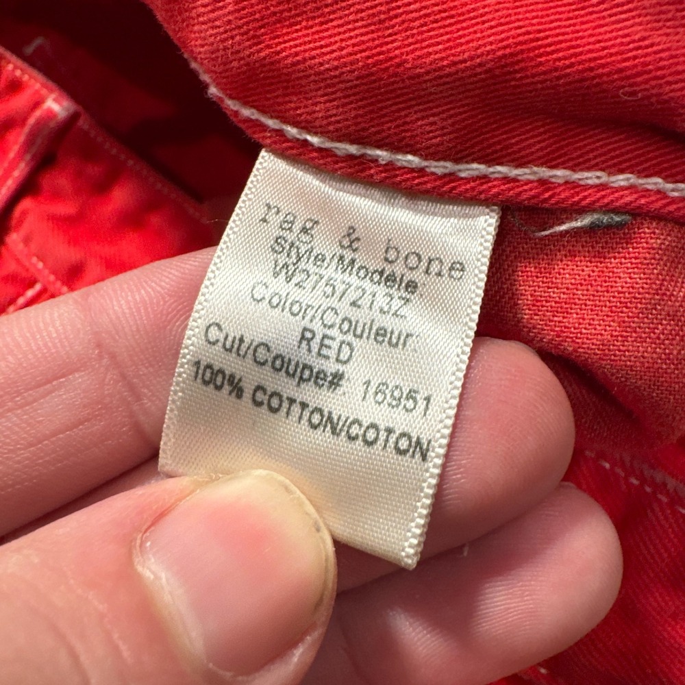 Rag Bone Jeans Womens 27 Red Denim 100% Cotton Slim Straight 27x27 Casual Adult - Picture 5 of 11